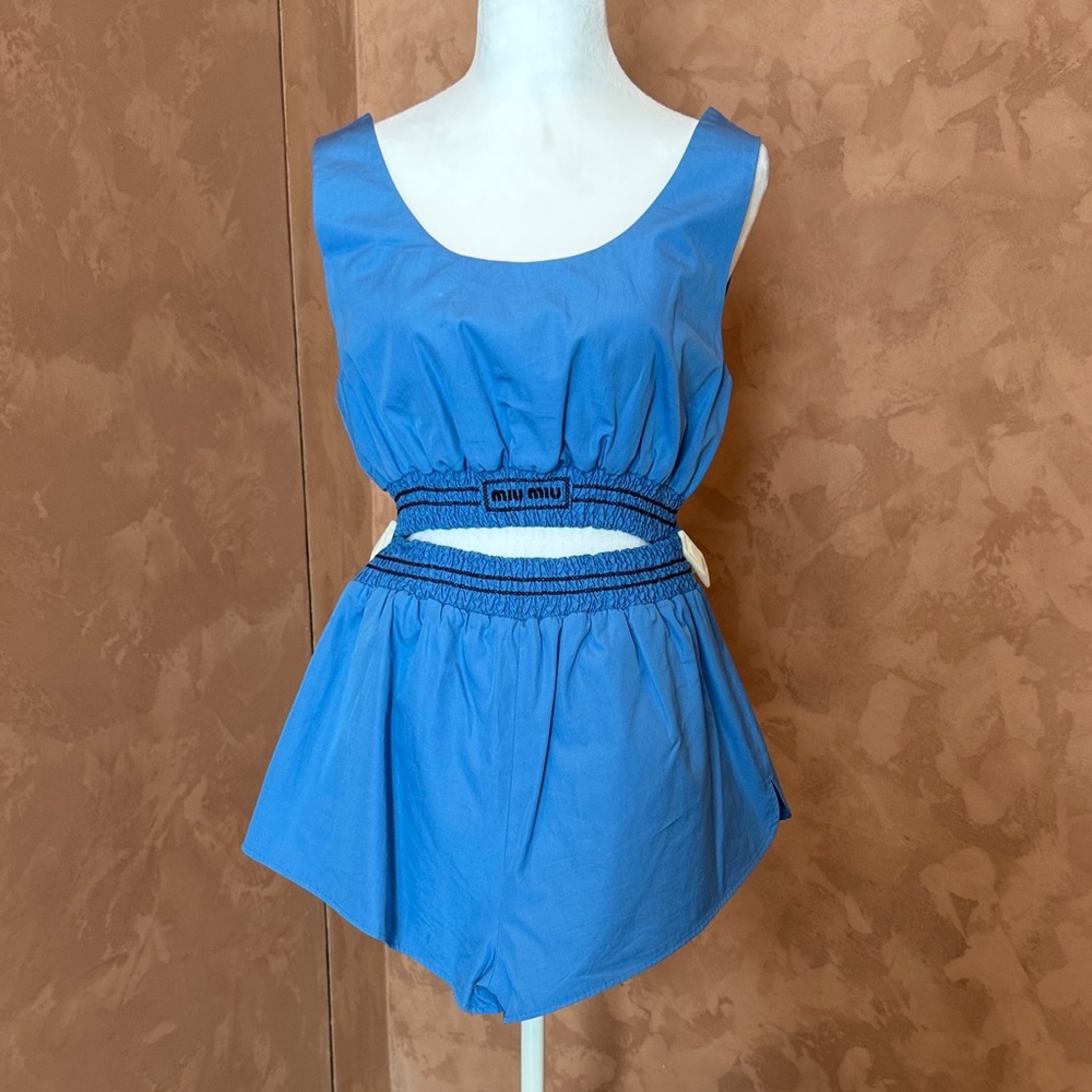 Miu Miu Vibrant Blue Gathered Waist Set